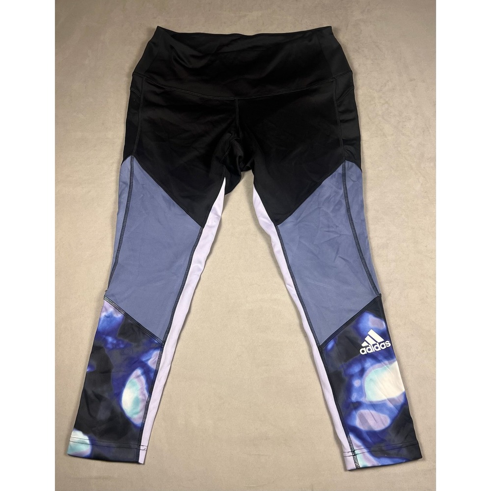 Adidas Aeroready Primegreen Leggings Womens 1X Black Blue Abstract Colorblock